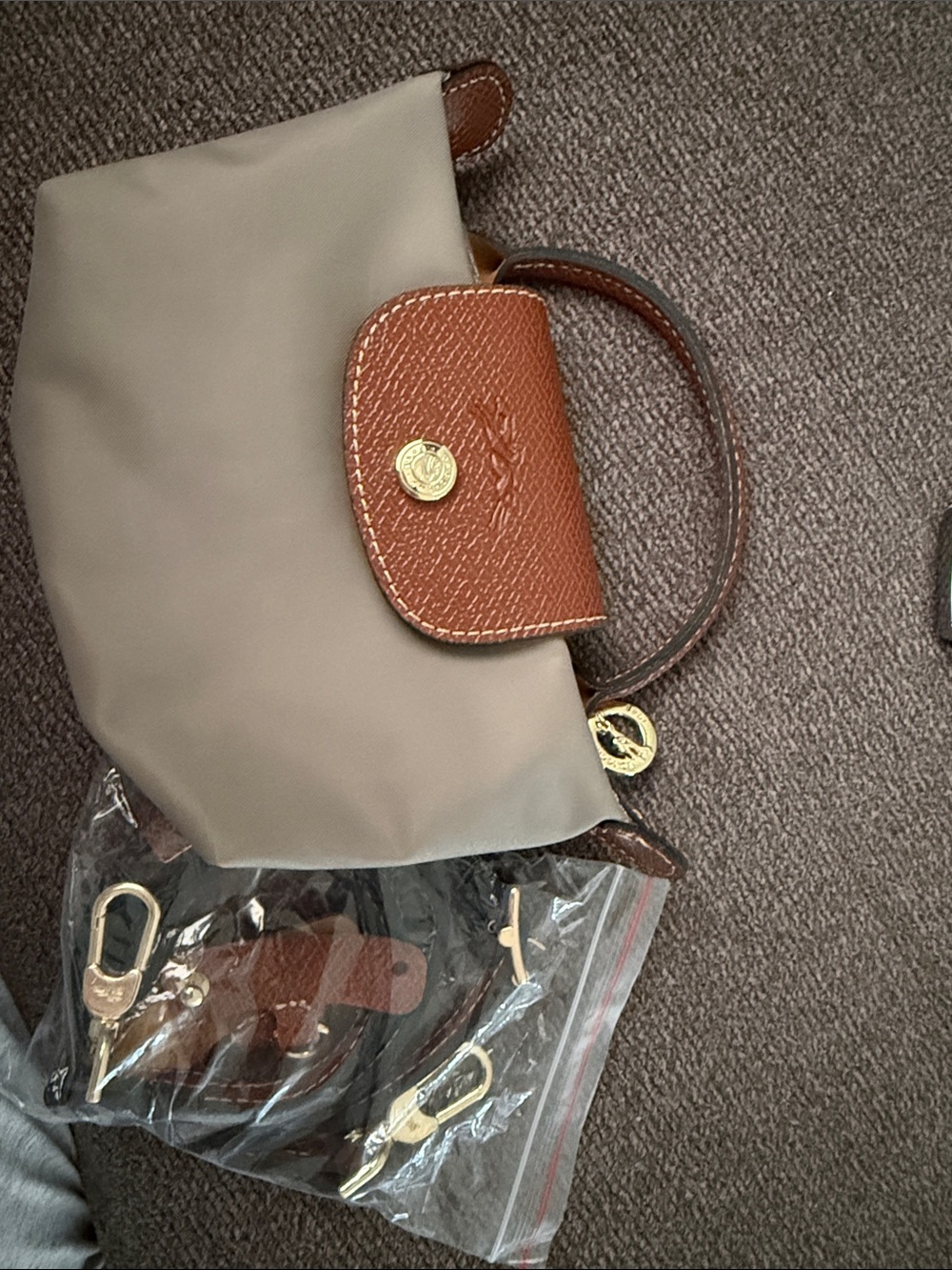 Longchamp Beige and Brown Mini Top-Handle Bag